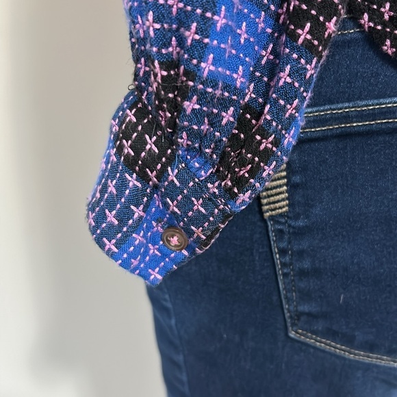 Anthropologie Pilcro Femme Plaid Buttondown Blue Pink Shirt Top Sz M Petite - Picture 11 of 16